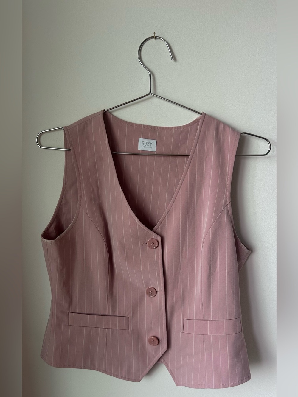 Sleeveless Pinstripe Vest - Dusty Rose